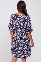 Navy Floral Cinched Front Maternity Dress