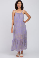 Lavender Chiffon Tropical Leaf Maternity Maxi Dress