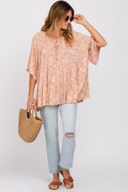 Peach Floral Tiered Front Tie Blouse