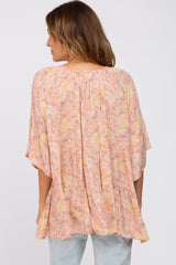 Peach Floral Tiered Front Tie Blouse