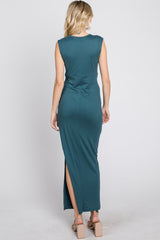 Teal Sleeveless Twist Cutout Midi Dress