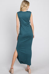 Teal Sleeveless Twist Cutout Midi Dress