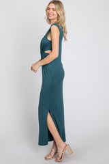 Teal Sleeveless Twist Cutout Midi Dress