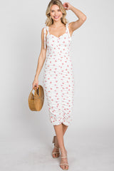 Ivory Floral Sleeveless Ruched Maternity Midi Dress