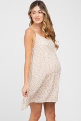 Beige Floral Tiered V-Neck Maternity Dress