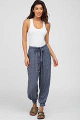 Navy Blue Print Waist Tie Slouchy Maternity Pants