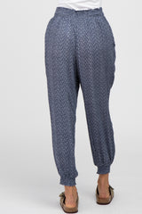 Navy Blue Print Waist Tie Slouchy Pants