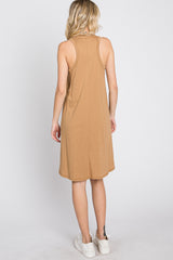 Camel Pocket Front Sleeveless Dress