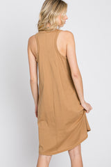 Camel Pocket Front Sleeveless Dress