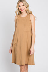 Camel Pocket Front Sleeveless Dress