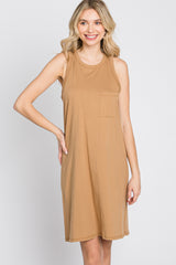 Camel Pocket Front Sleeveless Dress