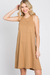 Camel Pocket Front Sleeveless Dress