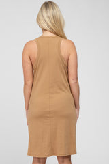 Camel Pocket Front Sleeveless Maternity Dress