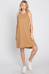 Camel Pocket Front Sleeveless Maternity Dress