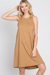 Camel Pocket Front Sleeveless Dress