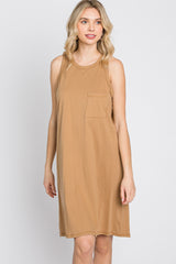 Camel Pocket Front Sleeveless Dress