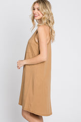 Camel Pocket Front Sleeveless Dress