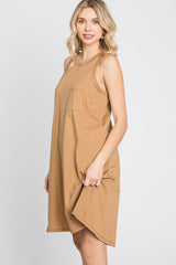 Camel Pocket Front Sleeveless Dress