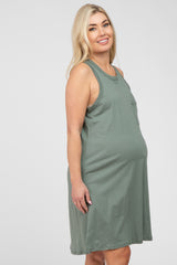 Light Olive Pocket Front Sleeveless Maternity Dress