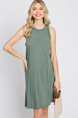 Light Olive Pocket Front Sleeveless Maternity Dress