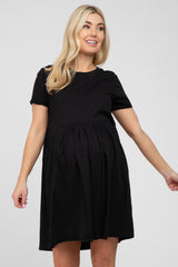 Black Cuffed Short Sleeve Babydoll Maternity Dress