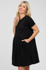 Black Cuffed Short Sleeve Babydoll Maternity Dress