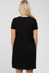 Black Cuffed Short Sleeve Babydoll Maternity Dress