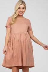 Mauve Cuffed Short Sleeve Babydoll Maternity Dress