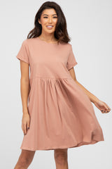 Mauve Cuffed Short Sleeve Babydoll Maternity Dress