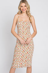 Ivory Floral Ribbed Fitted Maternity Dress