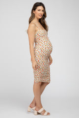 Ivory Floral Ribbed Fitted Maternity Dress