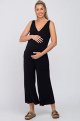 Black V-Neck Sleeveless Cropped Maternity Jumpsuit