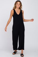 Black V-Neck Sleeveless Cropped Jumpsuit