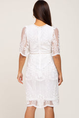 Ivory Lace Mesh Overlay Maternity Dress