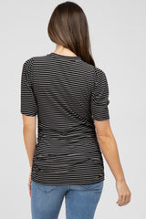 Black Striped Puff Sleeve Maternity Fitted Top