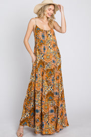 Orange Patchwork Floral Maxi Dress