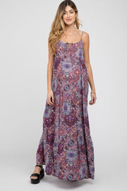 Purple Patchwork Floral Maternity Maxi Dress