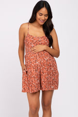 Rust Floral Cutout Back Tie Maternity Romper