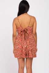 Rust Floral Cutout Back Tie Maternity Romper