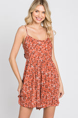 Rust Floral Cutout Back Tie Romper