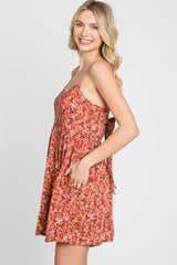 Rust Floral Cutout Back Tie Romper