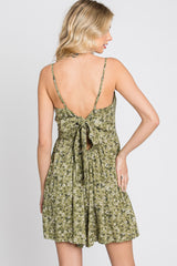 Olive Floral Cutout Back Tie Romper