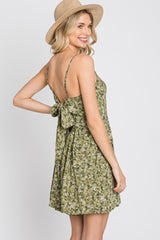 Olive Floral Cutout Back Tie Romper