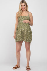 Olive Floral Cutout Back Tie Maternity Romper