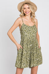 Olive Floral Cutout Back Tie Maternity Romper