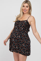 Black Floral Cutout Back Tie Maternity Romper