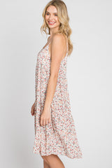 Light Pink Floral Straight Neck Tiered Dress