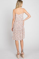 Light Pink Floral Straight Neck Tiered Dress