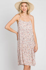 Light Pink Floral Straight Neck Tiered Dress