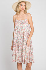 Light Pink Floral Straight Neck Tiered Dress